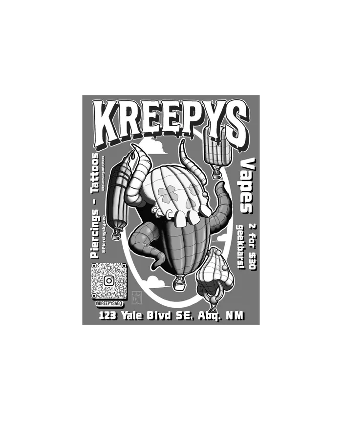 KREEPYS black and white skull balloon poster