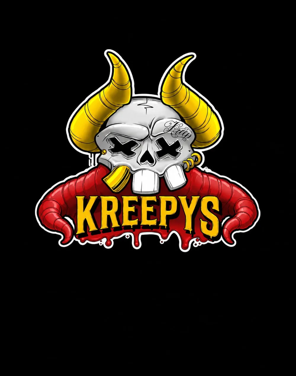 KREEPYS — chrome skull with gold horns and a red banner